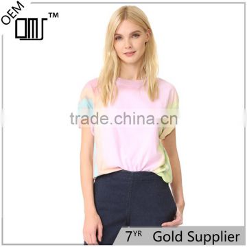 2017 OEM Slouchy Faded Tie-dye Ribbed Neckline Shirt Womens