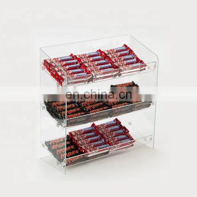 3 shelf plastic shelf for chocolate bar holder acrylic snack shelf