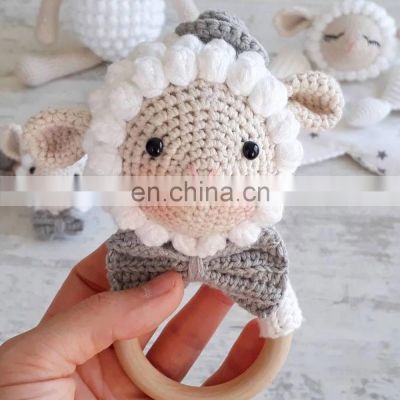 Best Price Crochet Sheep Doll rattle and personalized pacifier holder set Newborn natural organic toys Vietnam Supplier