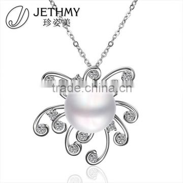 Gorgeous Novelty Anniversary Gift Platinum Flower Design Pearl Charms