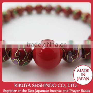 Red agate cloisonne beads bracelet 8mm, Japanese Cloisonne bracelet, womens bracelet beaded, beads bracelet