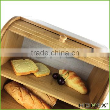Bamboo retro bread bin double decker bread box Homex BSCI/Factory