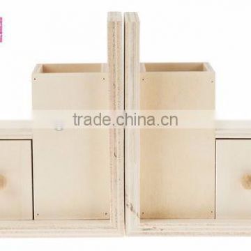 Hot sales new design unfinished wooden bookends with storage box