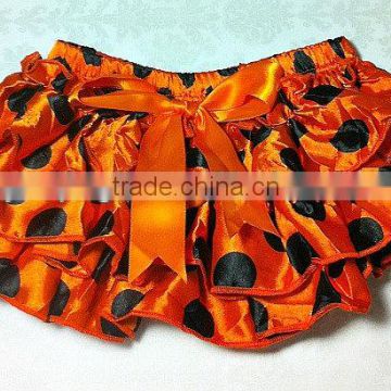 Halloween Satin Baby Bloomers Diaper Cover Ruffle Back - Photo Prop Orange / Black Polka Dots