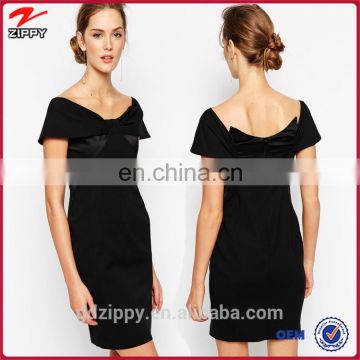 China wholesale clothing women bow dress in black