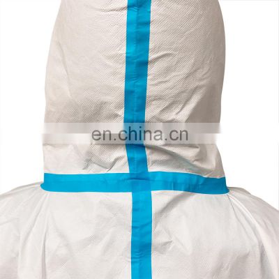 Sterile disposable isolation lightweight ppe safety hooded medical nonwoven protective hazmat coverall suit long sleeves