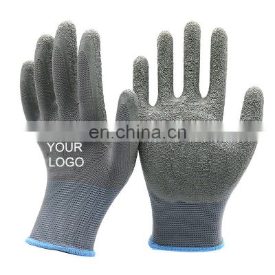 13g Cheap Heavy Industry Hand Knitted Polyester Crinkle Latex Coated Antislip Hand Glove