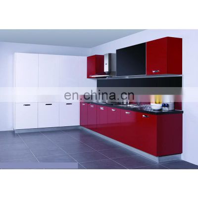 House furniture high gloss red lacquer kitchen cabinet with hardware