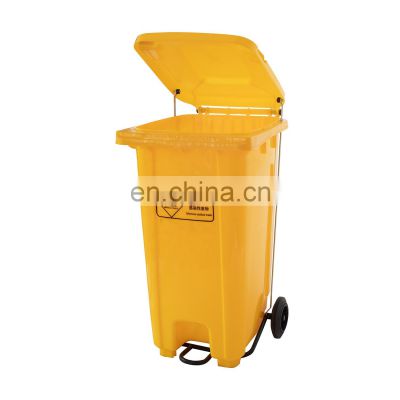 Yellow garbage bins disposal outdoor recycle trash can medical waste bin en840 with foot pedal