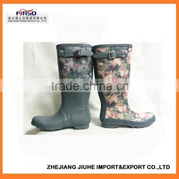 Flower Printed Rubber Rain Boots for Women