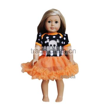 18" American Girls Doll Halloween Black Orange Polka Dots Skull Tutu Party Dress