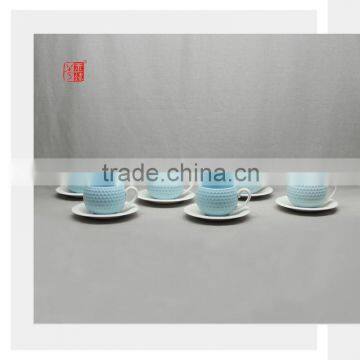 Hot Sale Golf Pattern Ceramic Cup and Saucer Set Service for 4 or 6