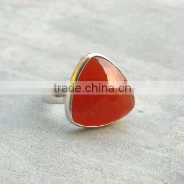 orange chalcedony trillion faceted Gemstone Ring