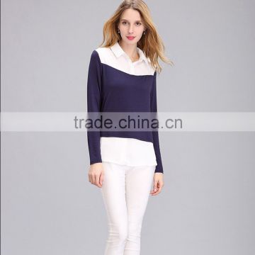 Female Autumn Long Sleeve Shirt 2016 Woman Asymmetric Fake Two-Pieces Blouse Femme Chemise