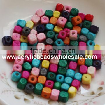 Diy Mixed colorful cube wooden bead wholesale 5/6/8mm For Children Jewelry Kits