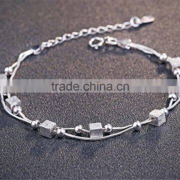 925 sterling silver charm double chains bracelet