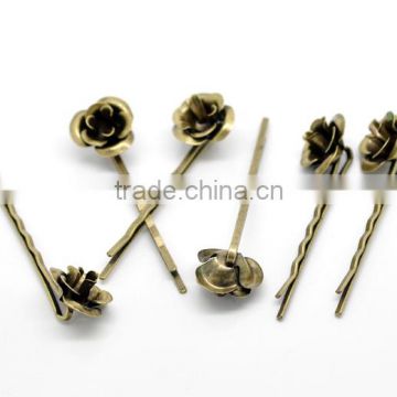 Antique Bronze Filigree Flower Bobby Pins Hair Clips 6.2x1.7cm(2-1/2"x5/8"), sold per pack of 20,Customize