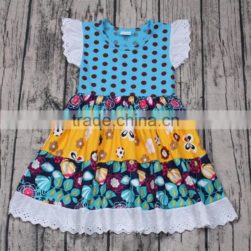 Cute flower print wholesale summer autumn dresses girls leaves boutique dress one-piece smock outfits kids clothing cute clothes
