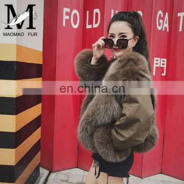 Factory Direct Wholesale Bomber Coat Fashion Women Winter Warm Fox Fur Double Face Coat