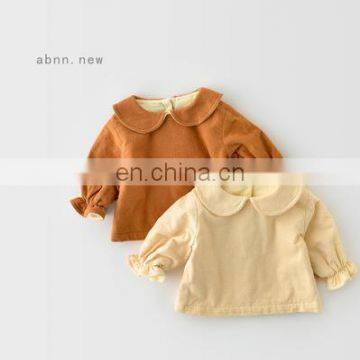 Winter Korean version of ins infant long-sleeved retro cotton and linen plus velvet padded doll collar shirt all-match