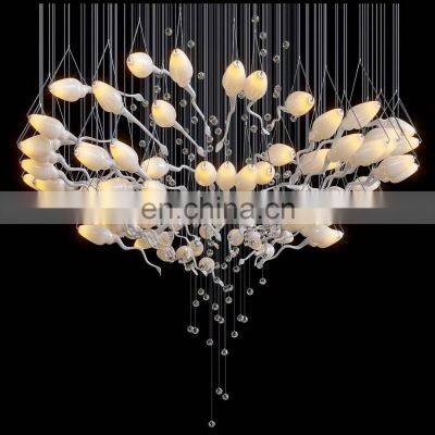 Custom Modern LED Hanging Light Steel Fashionable Design Wedding Hotel Lobby Banquet Hall Staircase Decorative Metal Glass