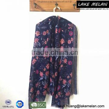 100% Polyester Lady's Woven Scarf With Flower Print For SS 16