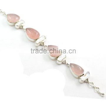 Fashion jewelry pink stone bracelet semi precious gem jewellery silver jewelry for girls biwa pearl jewelry