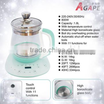 800W 1.8L Electric Glass Water Kettle Stainless Steel Kettle Food Grade With Touch Control AEK-604