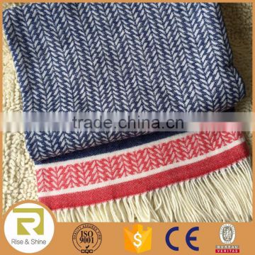 Wholesale 100% Acrylic woven yarn dyed jacquard twill fringed throw blanket