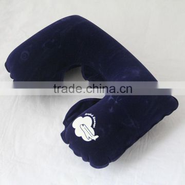 Customized trendy blue flocking plastic travel pillow,adjustable inflatable pvc air pillow