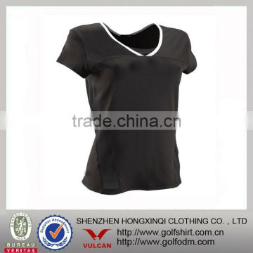 V Neck Black Color Women Polyester Sports t shirts