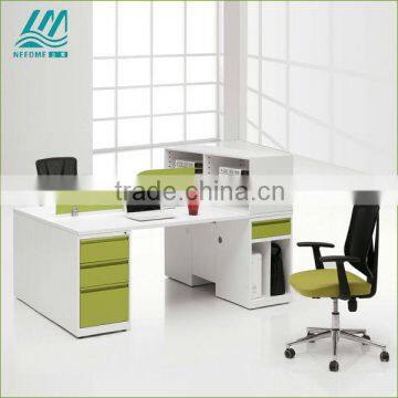 New design 2 seat office desk with metal desktop cabinet