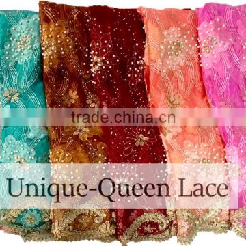 Beautiful African french net lace/Big Purchase Hot Sale African Tulle net lace with Beads For party /tulle lace with beads