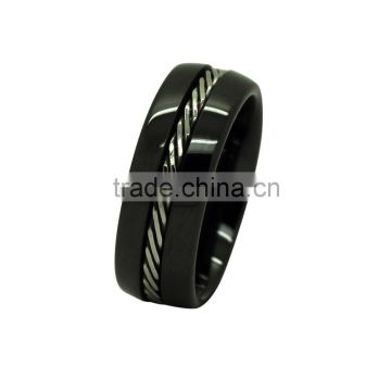 black ceramic ring with steel wire