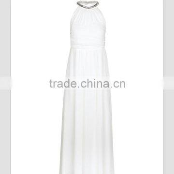 chiffon metal jewelry round collar sleeveless long dress