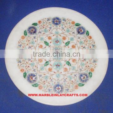 Beautiful Indian Marble Inlay Plate, Marble Inlay Round Plate, Decorative marble Plate