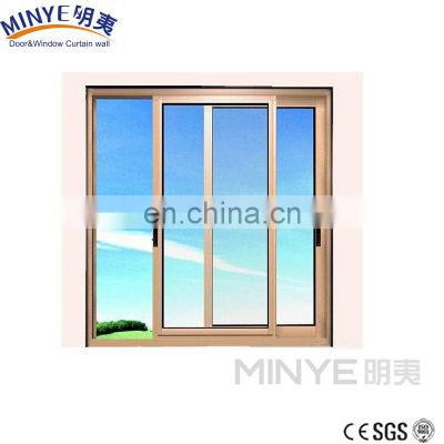 golden color aluminum sliding window with fly screen with touch lock