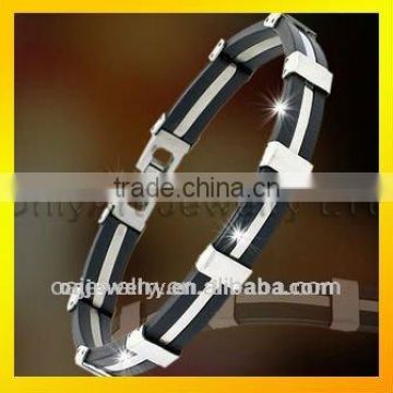 fashion jewelry hot selling stainless Steel leather bracelet shiny polished jewelry