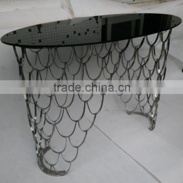 2016 Foshan Factory Supply Natural Black Pure Oval Marble Metal Stainless Steel Coffee Table
