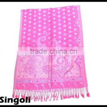 tassels pink & white dots young leafs girls chiffon scarf
