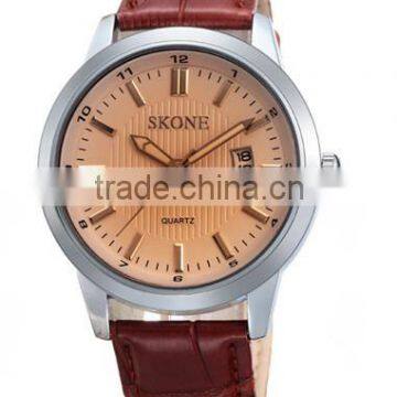 SKONE 9127 stainless steel back calendar classic leather watches