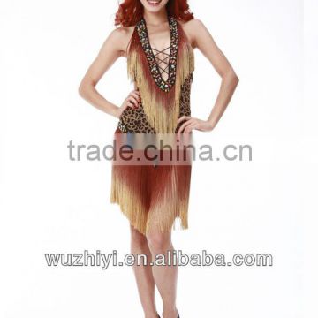 wholesale sexy and pretty latin dance dress with leopard and tassels suit,stage latin performance QC00201