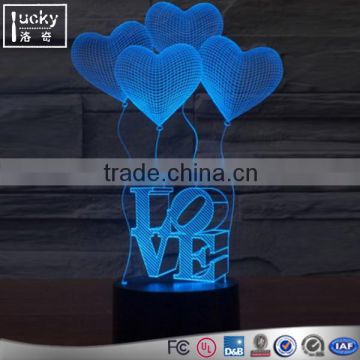Custom 3d led night light heart shape illusion desk lamp