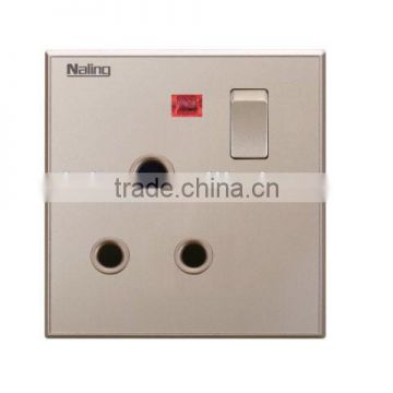 NALING Champagne switch socket Bright acrylic 1 way 15A 3PIN switched socket with neon from factory