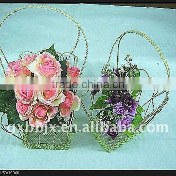 Rectangle wire and bead flower decorations hanging basket decorative with green pearl