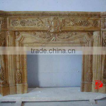 Retrostyle yellow marble fireplace mantel