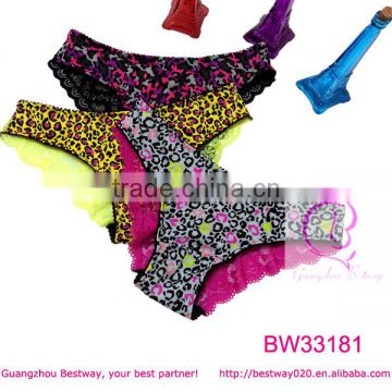 Front fancy leopated printed underwear women back lace transparent sexy underwear