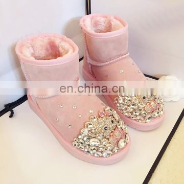 Aidocrystal Handmade cute rhinestone hello kity boots women comfortable winter shoes