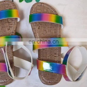 2020 New Slip-On Open Toe Thread Color Flats Women Sandals low heel Rainbow Colors Flat Outdoor Platform Shoes women's sandals