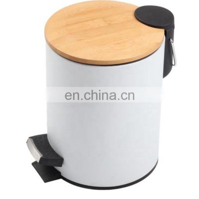 Environmentally-friendly bamboo slim cover 3L 5L foot dustbin household white black round dustbin home foot pedal bin